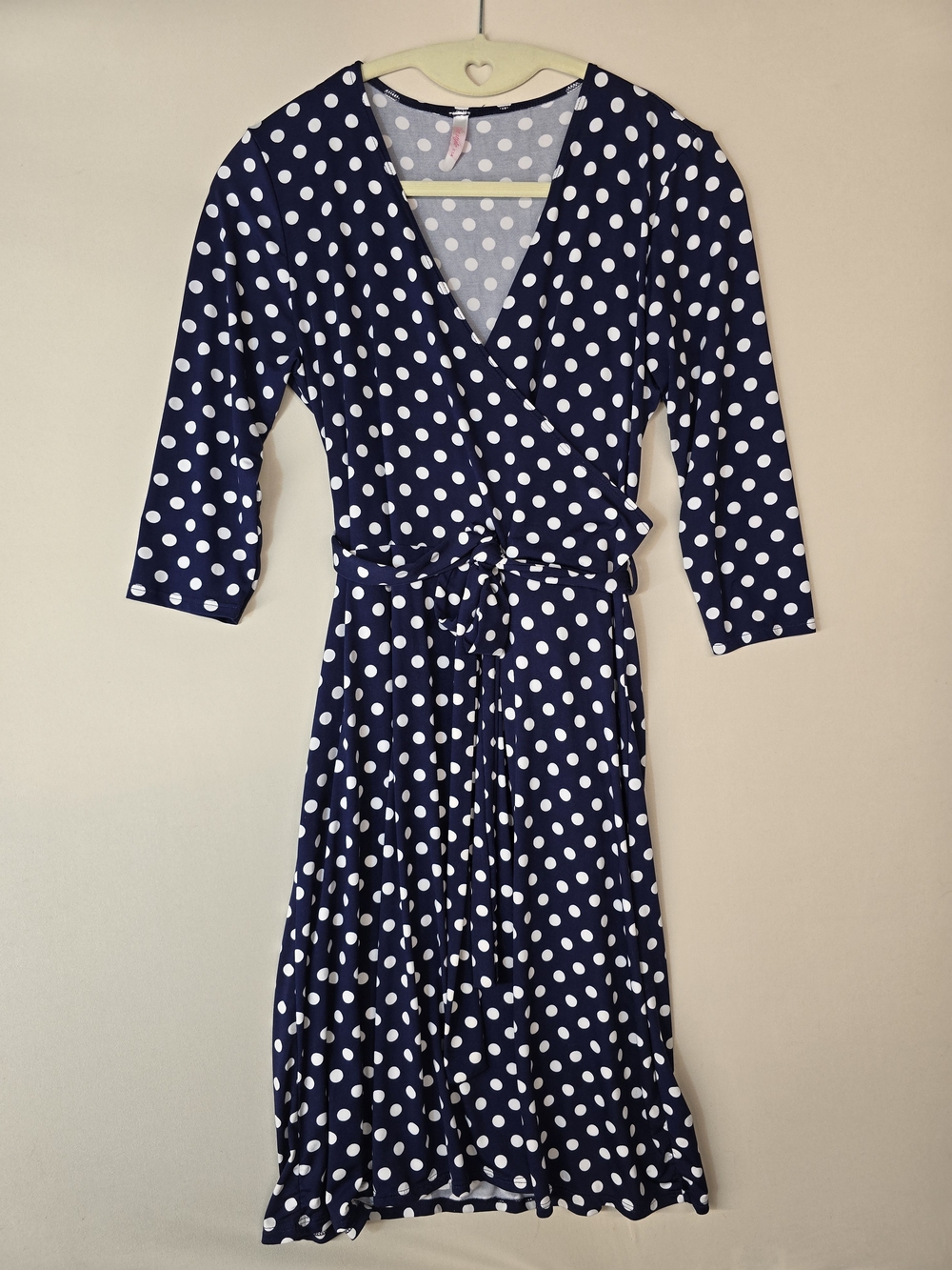 Navy Polka Dot Wrap Midi Dress - White Dot Print